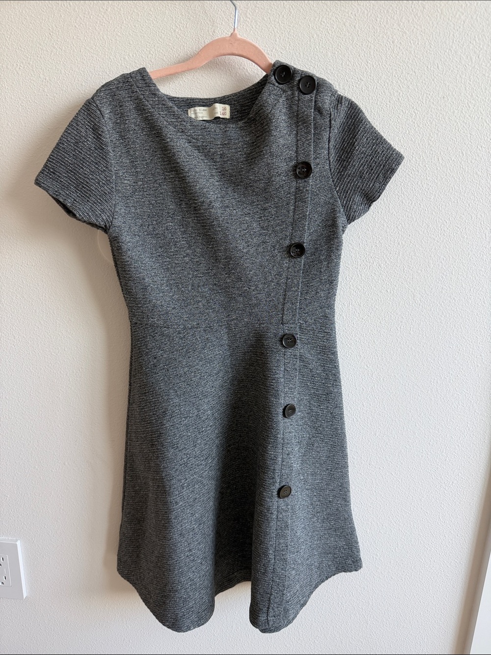Zara Girls' Charcoal Gray Button-Front Knit Dress